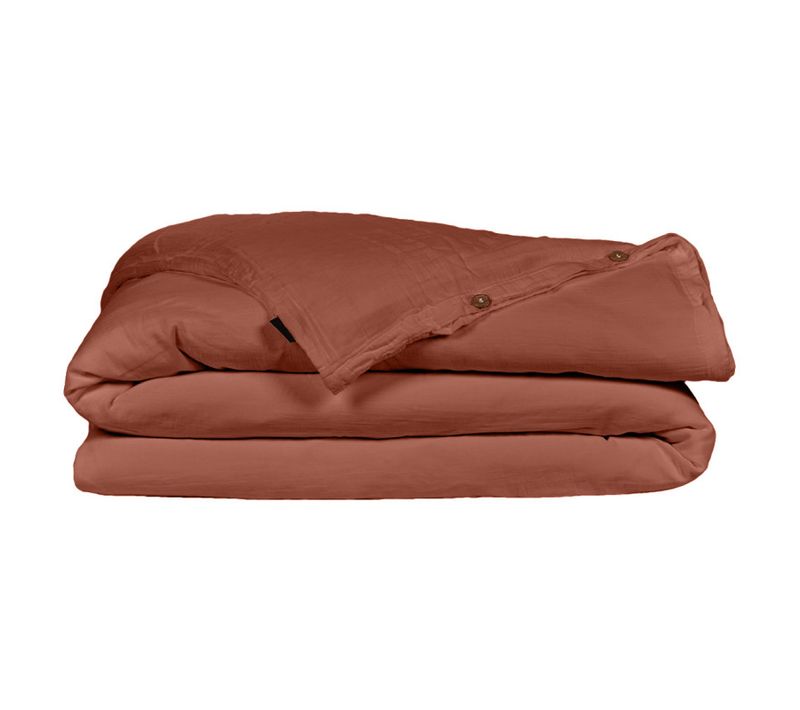Housse De Couette Gaze De Coton Double 200 X 200 Cm Terracotta - Pepa 2