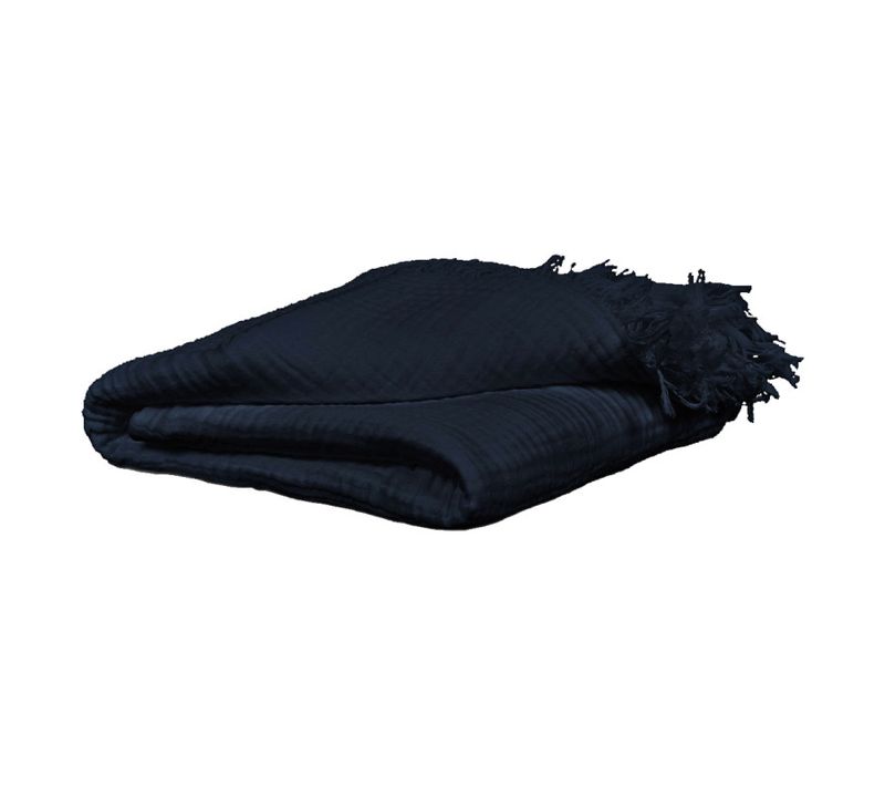 Plaid 130 X 160 Cm En Quadruple Gaze De Coton Bleu Nuit - Pepa 1