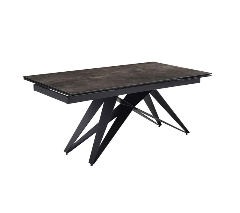 Table Extensible 180/260 Cm Céramique Gris Vieilli Pied Géométrique - Maine 03