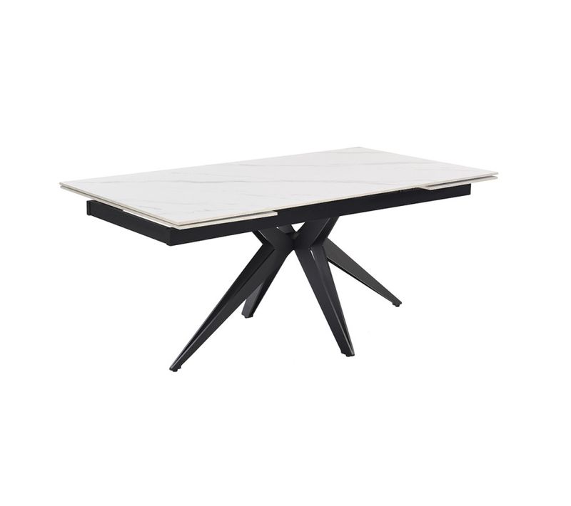 Table Extensible 180/260 Cm Céramique Blanc Marbré Pied étoile - Nevada 06