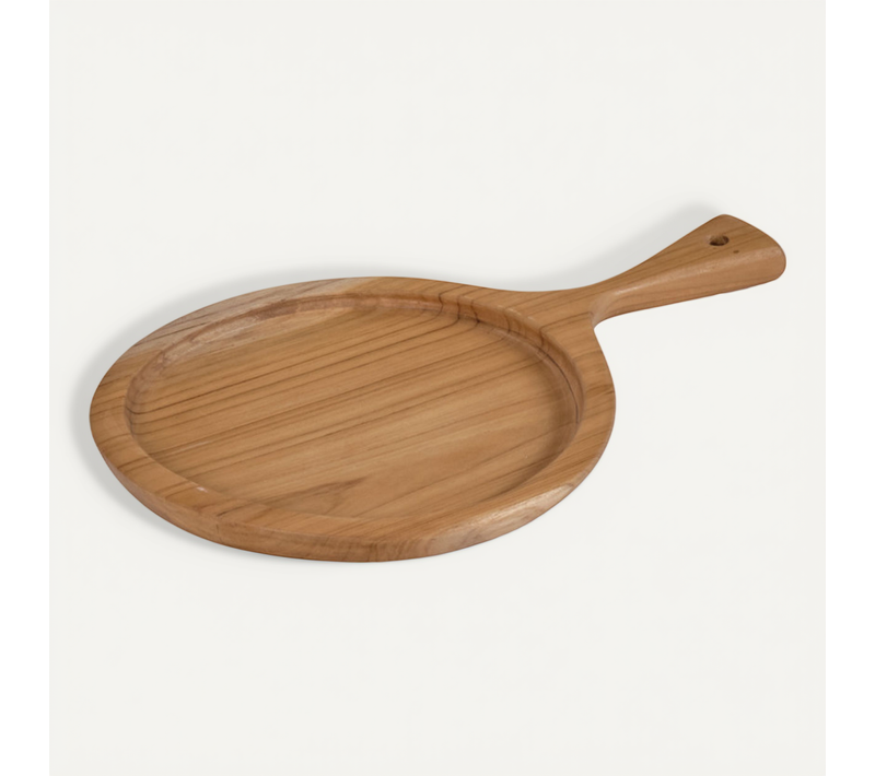Planche à Découper Ronde 18 Cm En Bois De Teck Avec Manche – Ekia