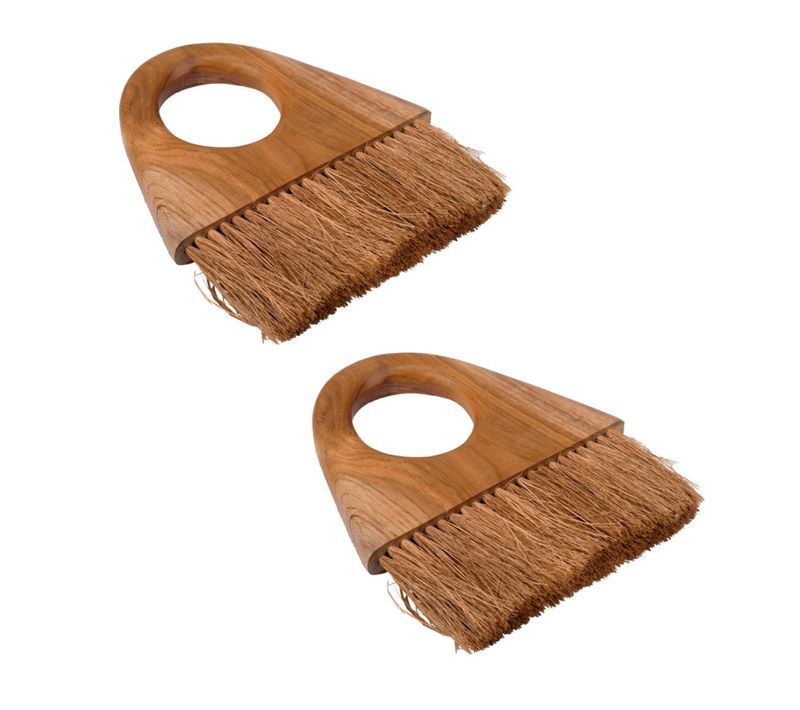 Lot 2 Brosses Manche Troué En Bois De Teck Et Fibre De Coco - Tasha 02