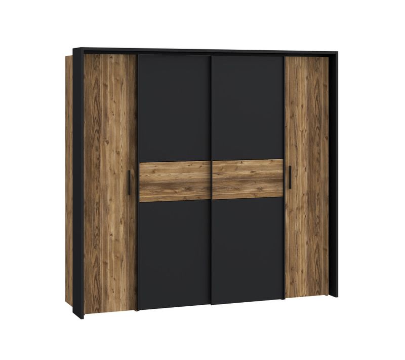 Grande Armoire Dressing 209 Cm Décor Bois D'épicéa Et Noir Mat - Celia