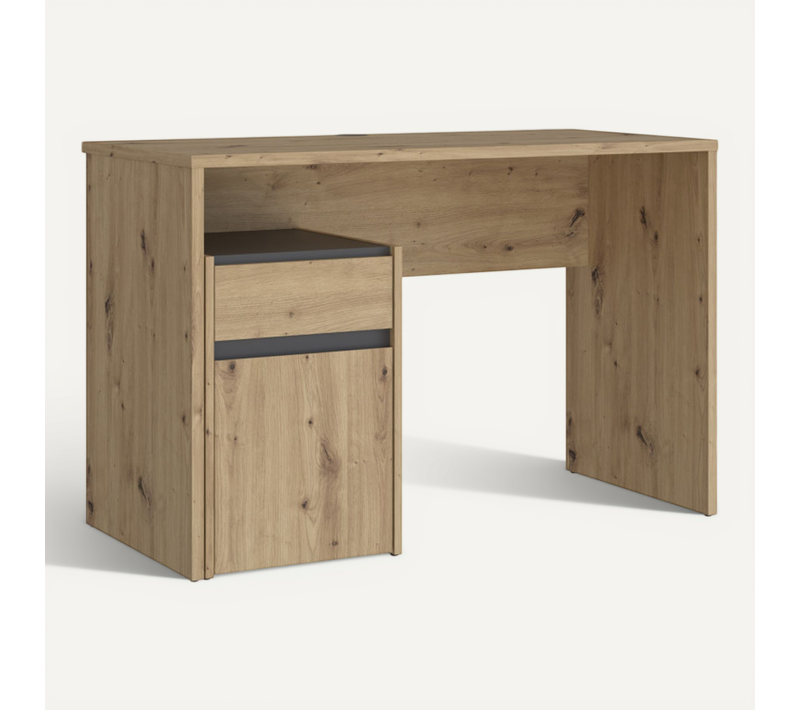 Bureau 110 Cm Et Caisson Décor Bois Chêne Et Gris Foncé Mat - Odyssée