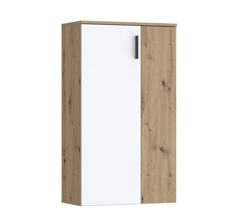 Meuble à Chaussures 2 Portes Décor Bois De Chêne Et Blanc Mat – Amelie