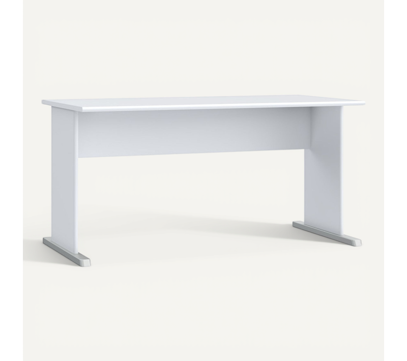 Bureau L. 144 Cm Décor Blanc Avec Piètement Effet Aluminium - Maria