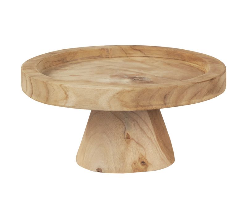 Plateau / Présentoir Rond Sur Pied D. 27 Cm En Bois De Teck - Alice