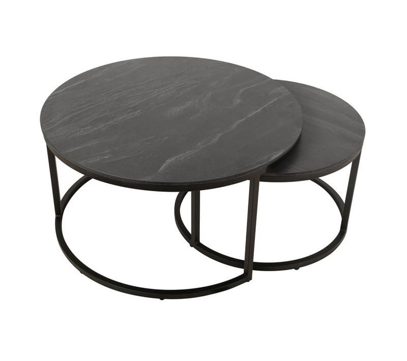 Tables Basses Gigognes Rondes Céramique Gris Marbré Pied Métal – Oxy