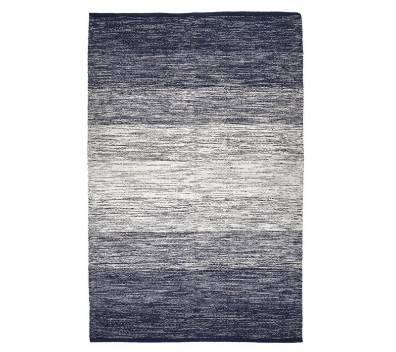 Tapis 120 X 180 Cm Coton Brodé Avec Dégradé De Bleu Vieilli – Saphir