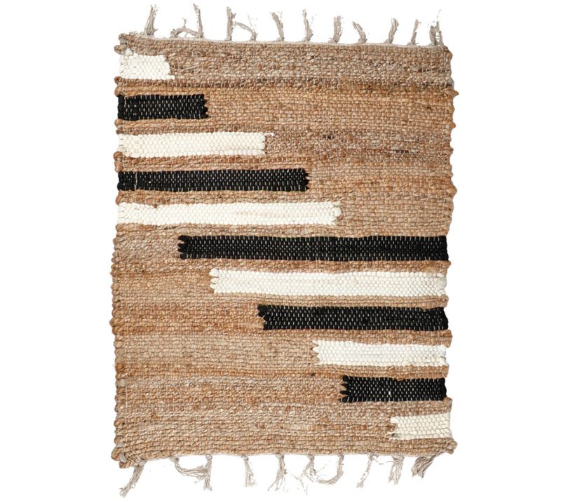 Tapis 160 X 230 Cm Tressé En Jute Avec Motifs Noir Et Blanc – Dune