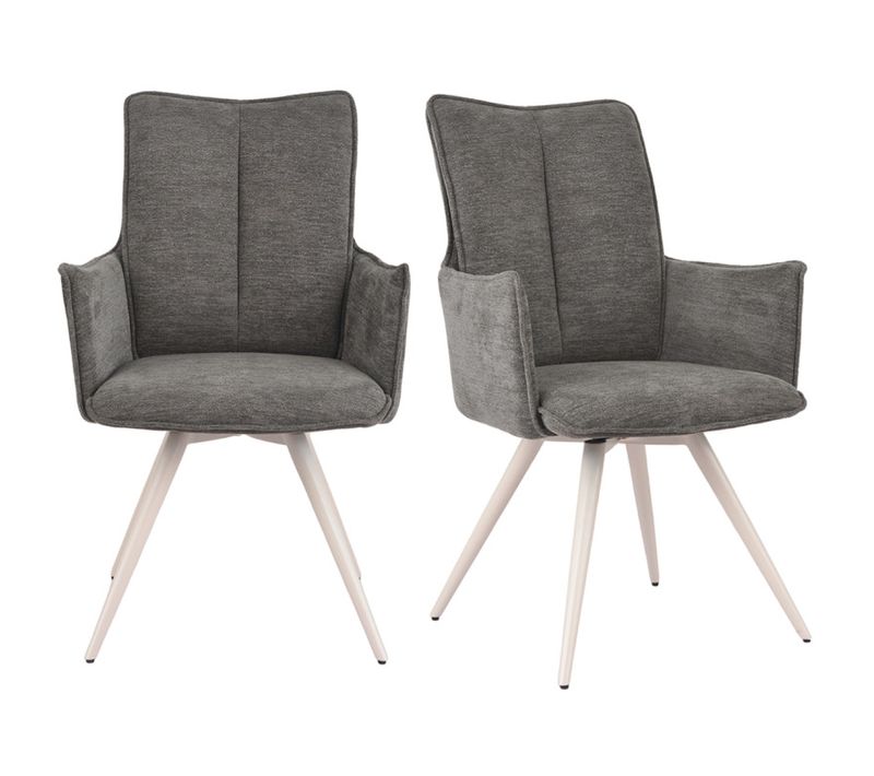 Lot 2 Chaises Pivotantes 180° Gris Foncé Pieds Métal Blanc - Sabrina