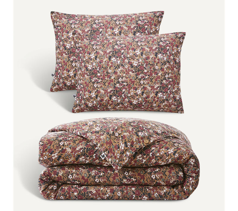 Parure De Lit 260 X 240 Cm Gaze De Coton Camel Et Fleuri - Isabela 1