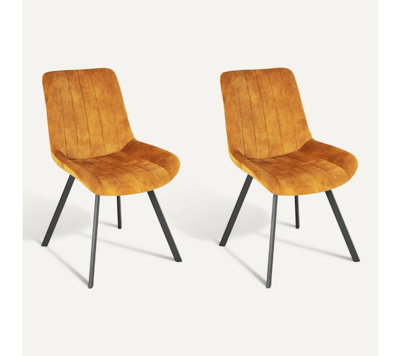 Lot 2 Chaises En Velours Jaune Rembourré Et Pieds Métal - Nany 2