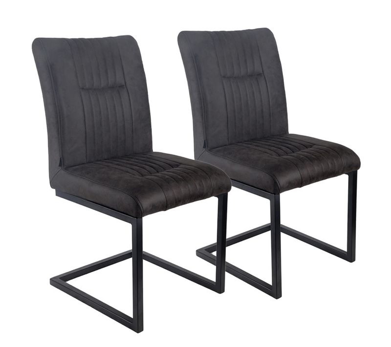 Lot 2 Chaises Tissu Gris Anthracite Vintage Pieds Métal Noir - Vivi 2