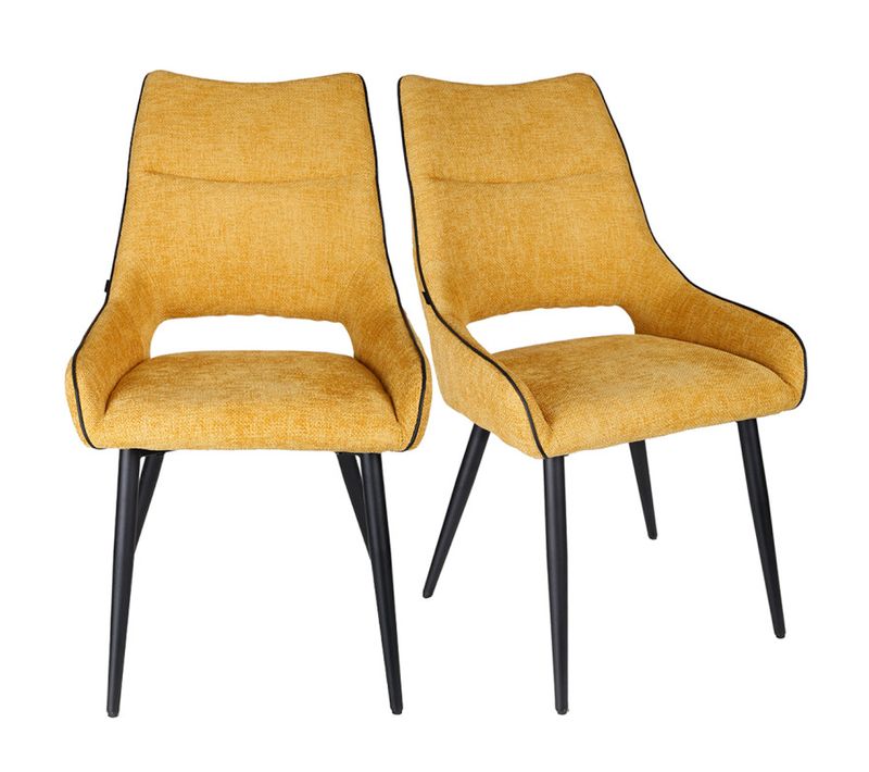 Lot De 2 Chaises En Tissu Jaune Et Pieds En Métal Noir - Anaïs 2