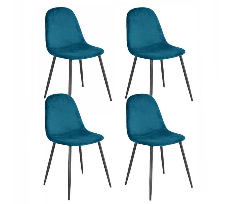 Lot De 4 Chaises En Velours Bleu Canard Avec Pieds Métal Noir – Biba 2