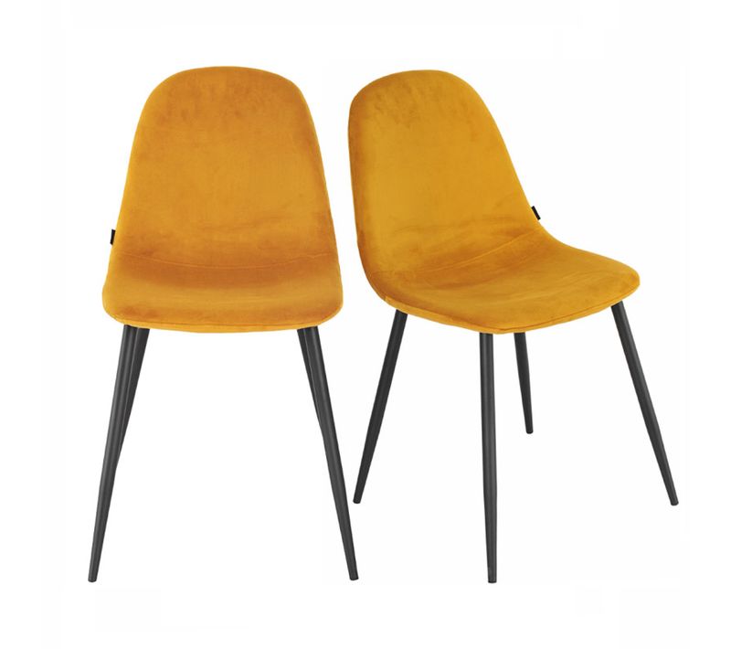 Lot De 2 Chaises En Tissu Velours Jaune Avec Pieds Métal Noir – Biba 2
