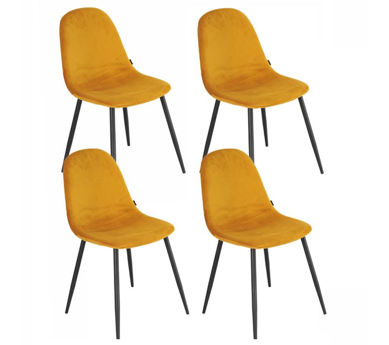 Lot De 4 Chaises En Tissu Velours Jaune Avec Pieds Métal Noir – Biba 2