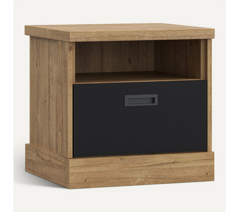 Table De Chevet 48 Cm 1 Tiroir 1 Niche Décor Chêne Et Noir – Farm