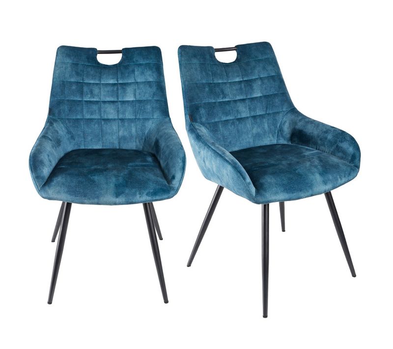 Lot 2 Chaises Capitonnées Velours Bleu Canard Pieds Métal – Brandy 2