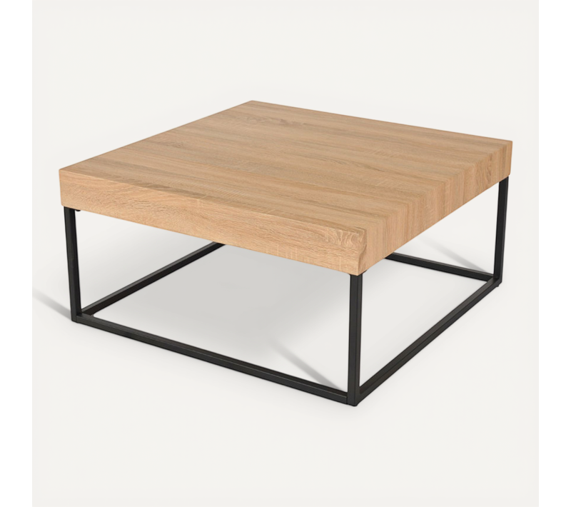 Table Basse Carrée 80 X 80 Cm Décor Chêne Et Pieds Métal – Billie