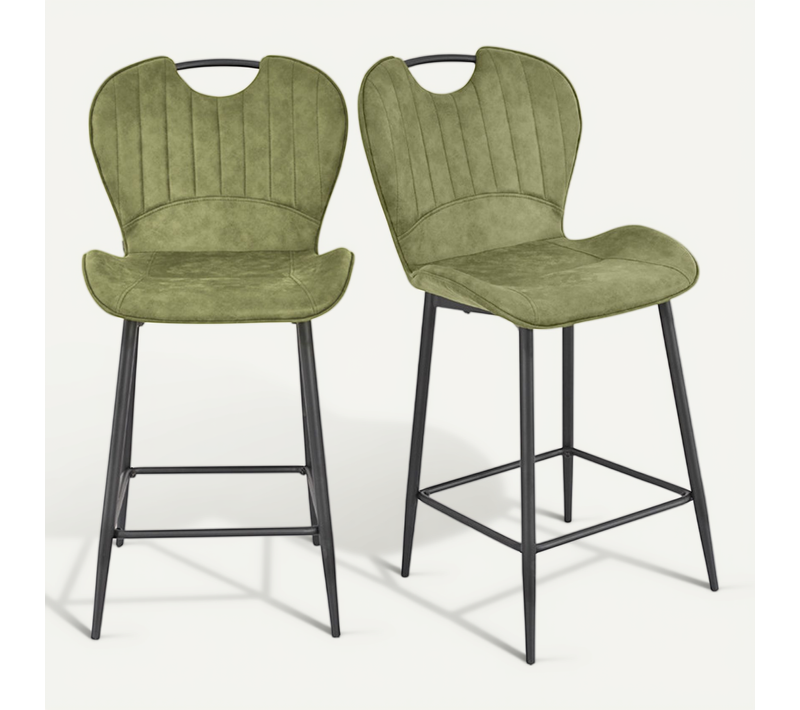 Lot 2 Chaises Bar Microfibre Vert Effet Vieilli Pieds Métal – Willy 2
