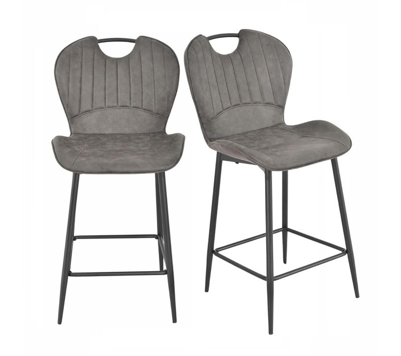 Lot 2 Chaises Bar Microfibre Gris Foncé Vieilli Pieds Métal – Willy 2