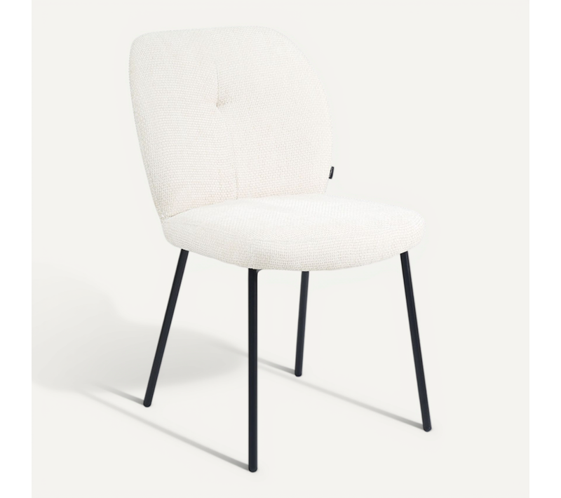 Chaise Rembourré Tissu écru Doux Et Pieds Métal Noir - Leona
