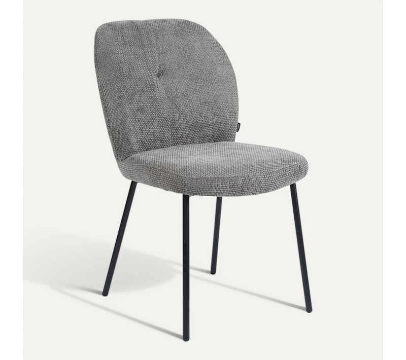 Chaise Rembourré Tissu Gris Doux Et Pieds Métal Noir - Leona