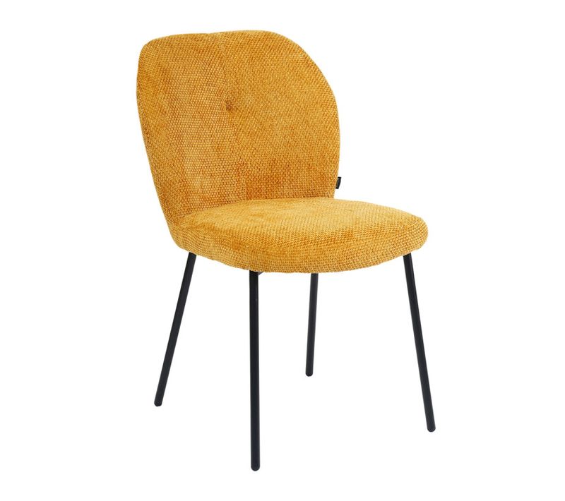 Chaise Rembourré En Tissu Jaune Doux Pieds Métal Noir - Leona