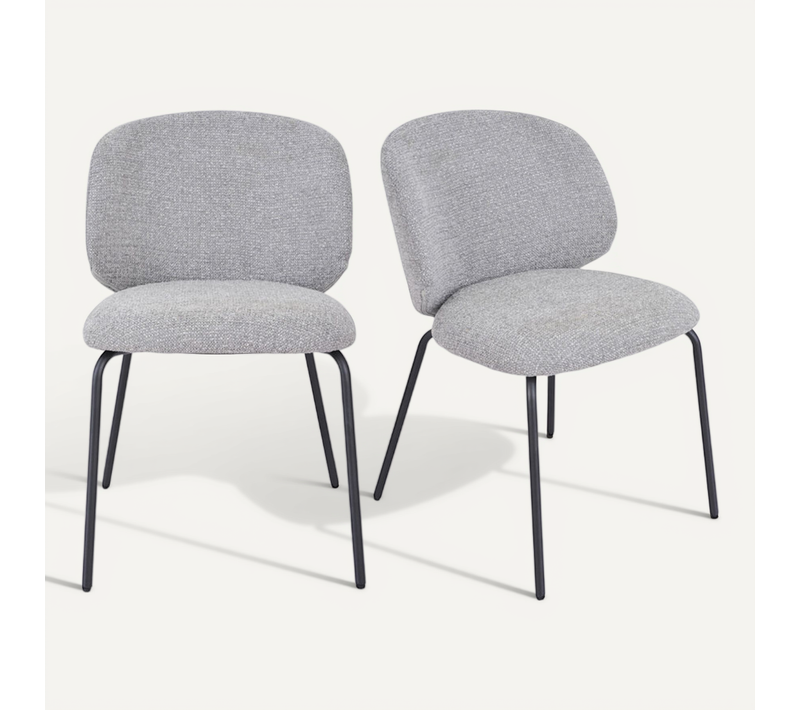 Lot 2 Chaises En Tissu Chenille Gris Clair Et Pieds Métal – Lisette