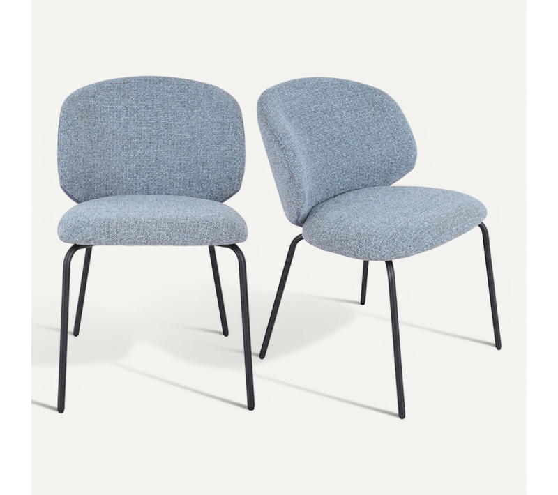 Lot 2 Chaises En Tissu Chenille Bleu Clair Et Pieds Métal – Lisette