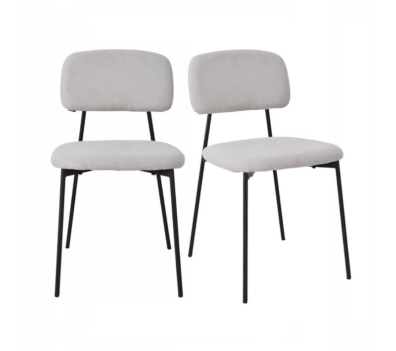 Lot De 2 Chaises Tissu Gris Clair Et Pieds Métal Noir – Delilah