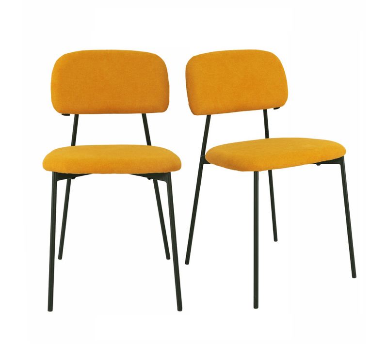 Lot De 2 Chaises Tissu Jaune Moutarde Et Pieds Métal Noir – Delilah