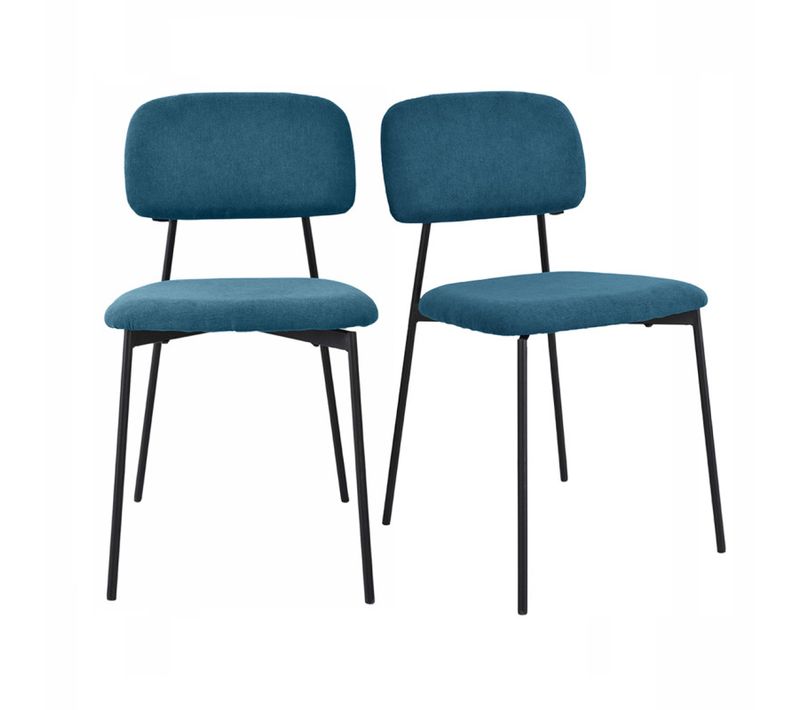 Lot De 2 Chaises Tissu Bleu Canard Et Pieds Métal Noir – Delilah