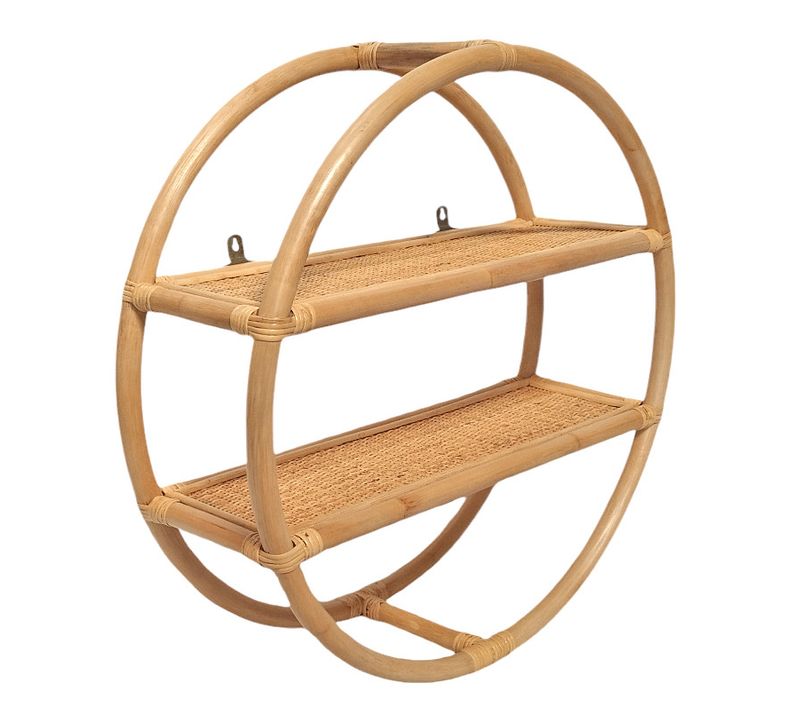 Etagère Murale Ronde D. 60 Cm En Rotin Naturel 2 Tablettes - Hazel