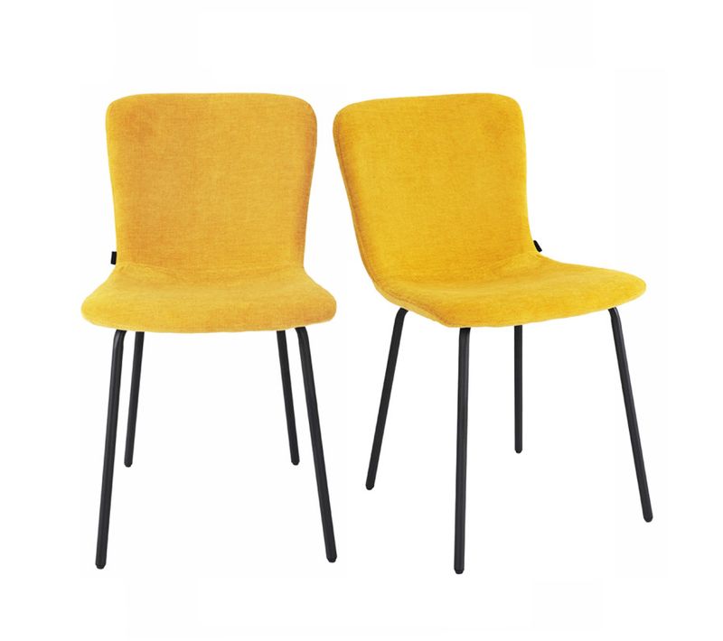 Lot De 2 Chaises De Repas En Tissu Jaune Et Pieds Métal Noir – Astrid