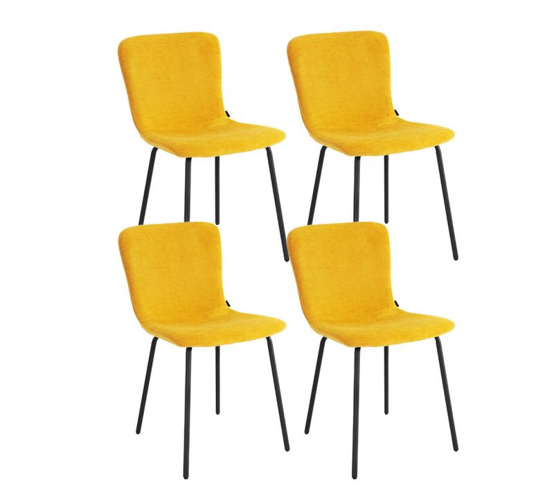 Lot De 4 Chaises De Repas En Tissu Jaune Et Pieds Métal Noir – Astrid