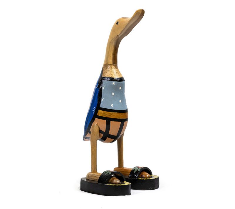 Statuette Décorative 40 Cm Canard Maillot Bleu Bois De Teck – Dafly