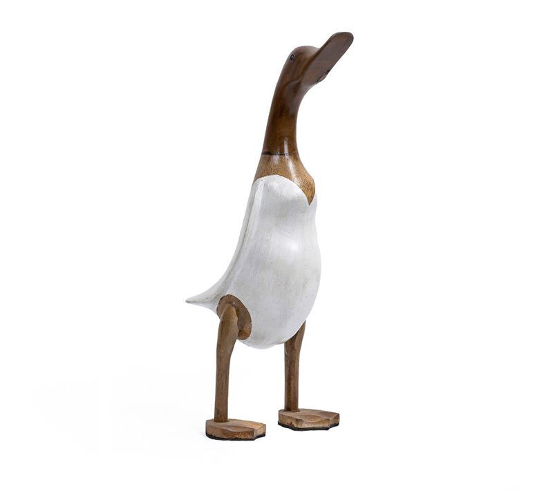 Statuette Décorative 40 Cm Canard Maillot Blanc Bois De Teck – Dafly