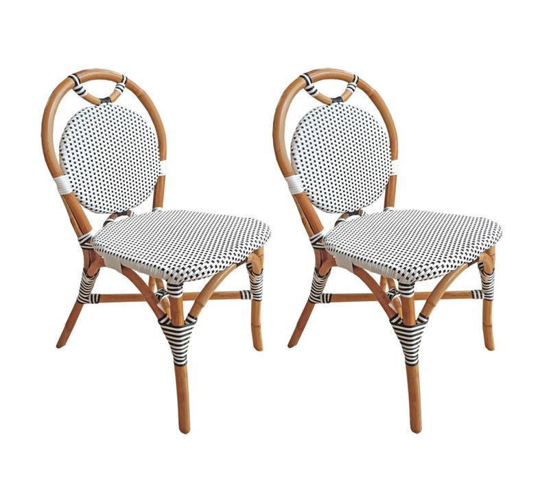 Lot 2 Chaises Bistrot En Rotin Naturel Cannage Noir Et Blanc - Pigalle