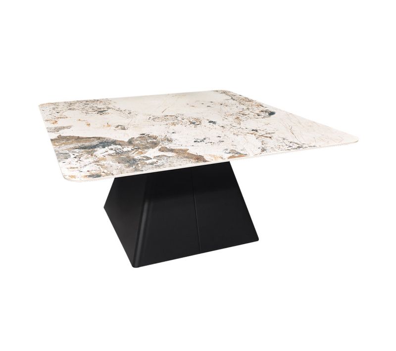 Table Basse Carrée Céramique Marbrée Beige Pied Trapèze - Oswald
