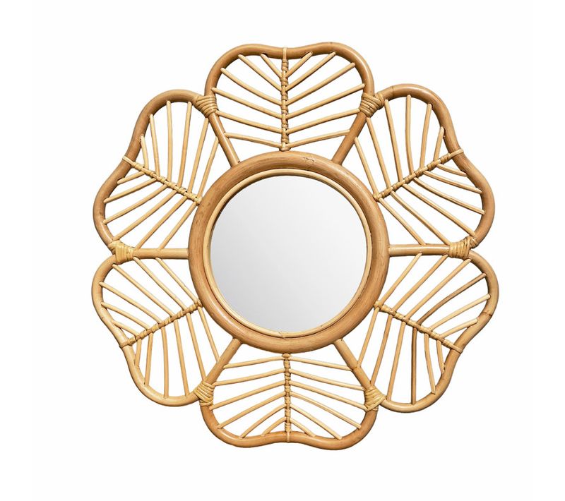 Miroir Mural D. 62 Cm Rond Forme Fleur En Rotin Tressé – Hazel