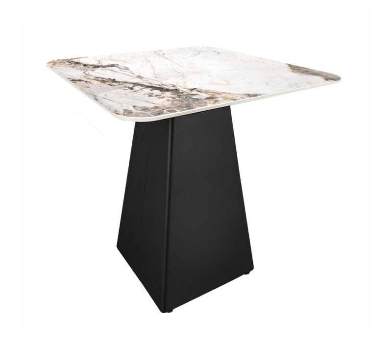 Table D'appoint Carrée Céramique Marbré Beige Pied Trapèze - Oswald