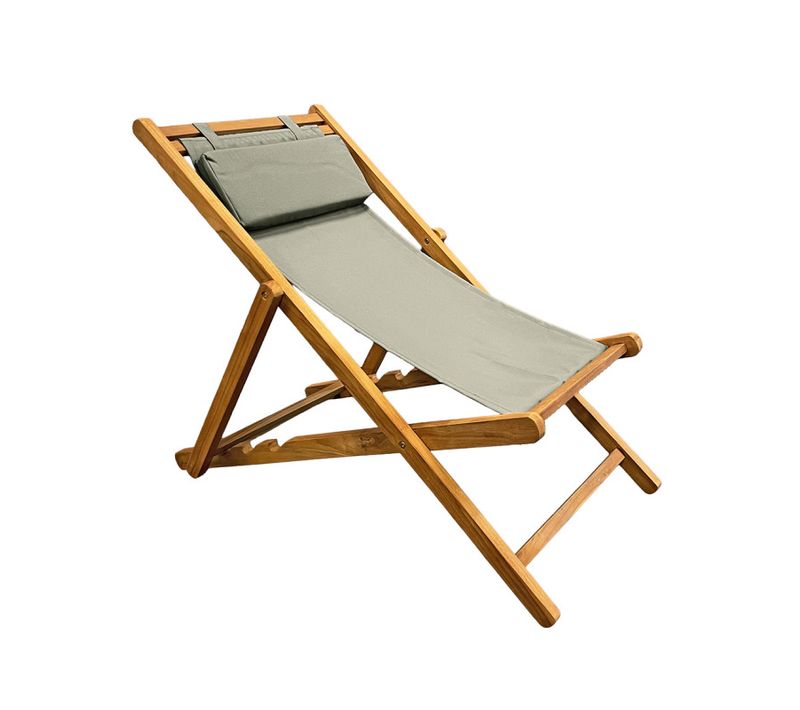 Chaise Longue Chilienne Jardin En Teck Et Toile Vert Sauge - Ancolie