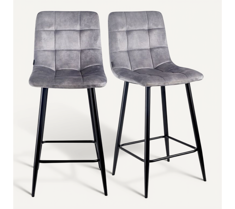 Lot 2 Tabourets De Bar Assise 63 Cm En Velours Gris Clair – Nami 2