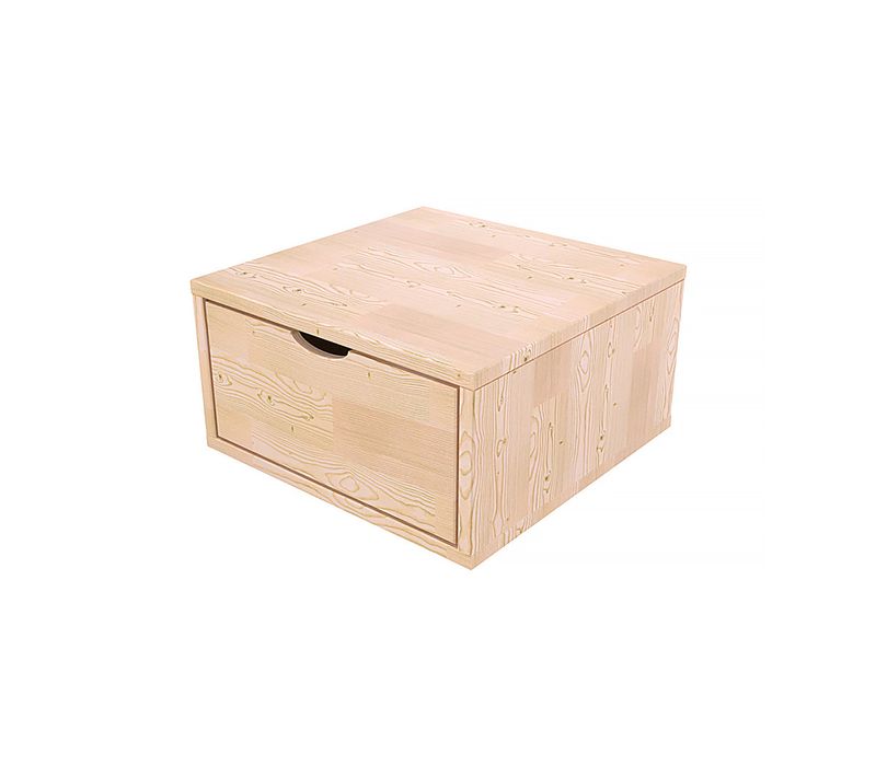 Cube De Rangement Bois 50x50 Cm + Tiroir, Vernis Naturel