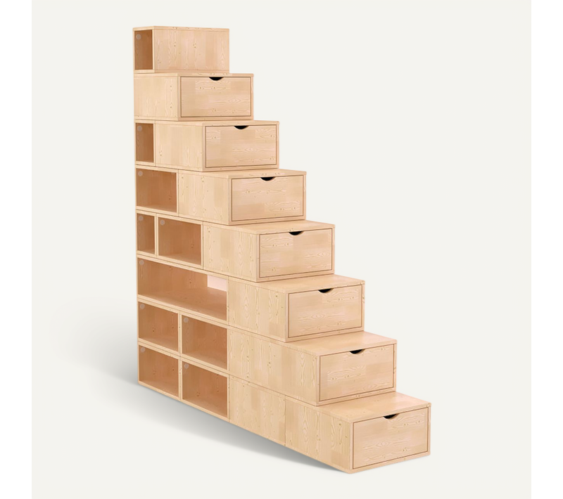 Escalier Cube De Rangement Hauteur 200 Cm, Vernis Naturel