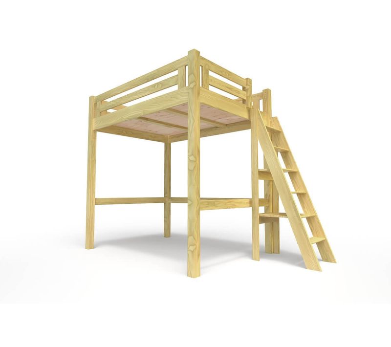 Lit Mezzanine Adulte 140x200 Bois + Échelle Hauteur Réglable Alpage, Miel