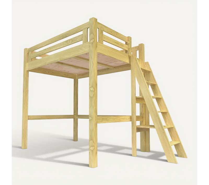 Lit Mezzanine Adulte 160x200 Bois + Échelle Hauteur Réglable Alpage, Miel